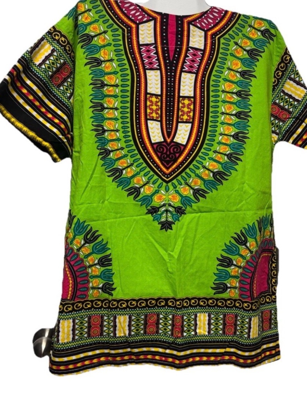 African Dashiki “Angelina” Print Shirt – Neon Green Unisex Pocket Bold Festival - Picture 2 of 8